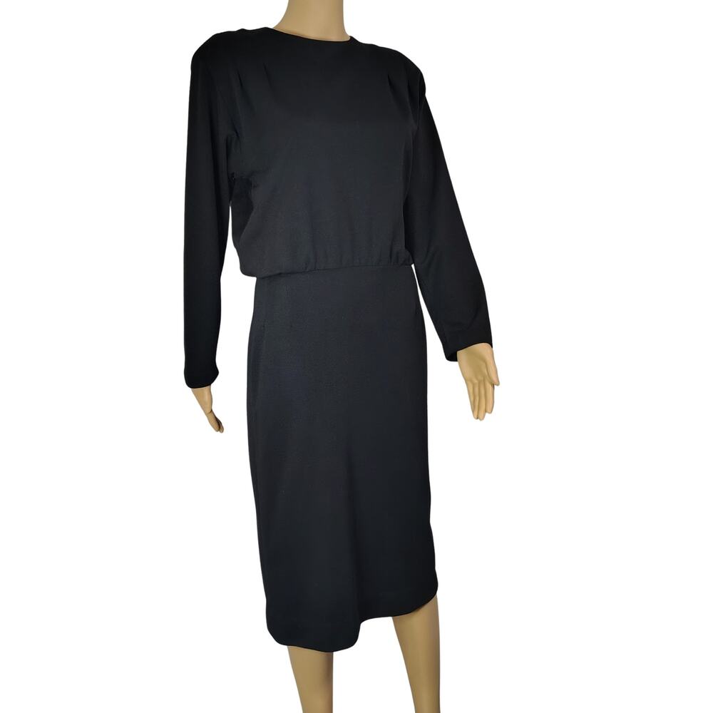 1960s Mod MCM Black Long Sleeve Highneck Pencil Skirt Dress Back Buttons Size S